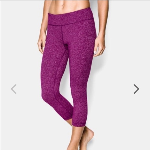 UNDER ARMOUR Heathered Pink Studio Capri Leggings Tights Workout Yoga Running - Picture 2 of 9